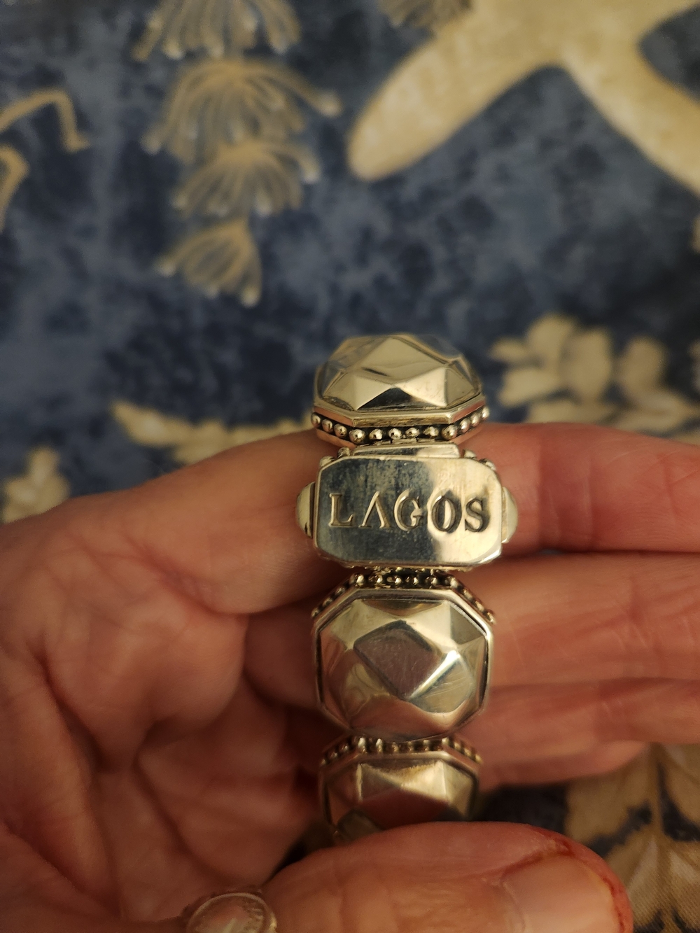 Lagos 925 Silver Faceted Disk Octagon "Rocks" Style Chunky Bracelet - Picture 4 of 7